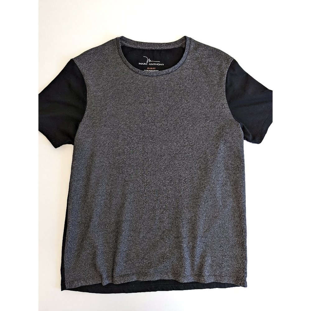 Marc Anthony Crew Neck T-shirt Top Slim Fit SS Black & Gray Men's Size XL